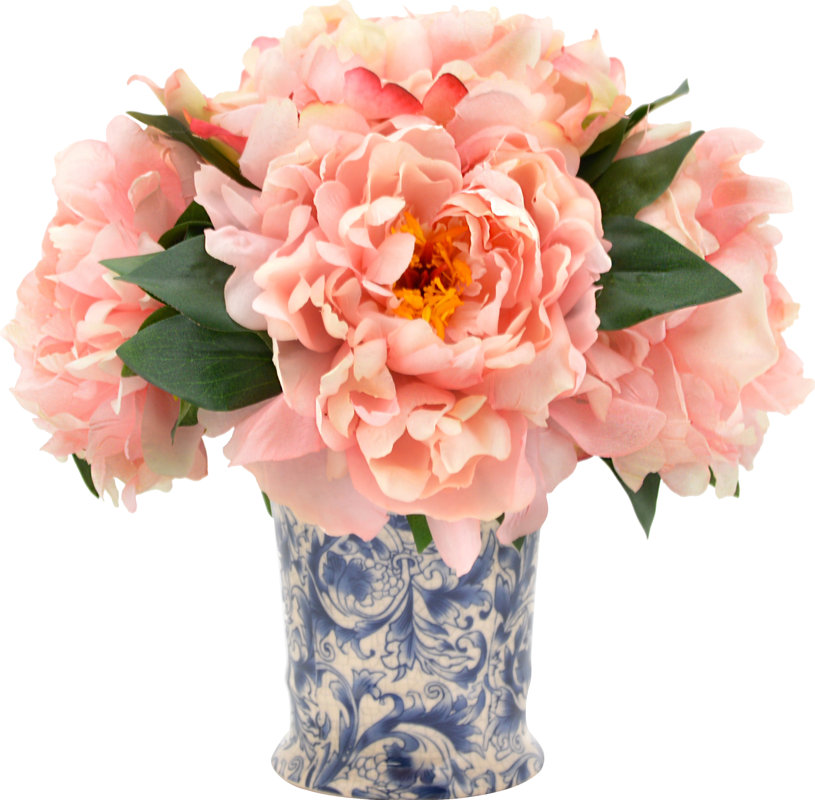 Faux Pink Peony Arrangement in Chinoiserie Vase & Reviews Joss & Main